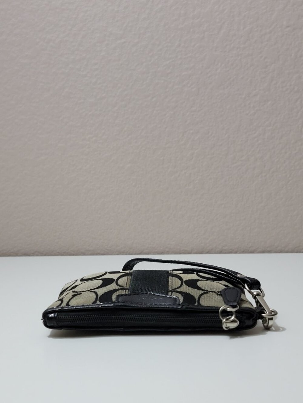 Coach Signature Jacquard Wristlet Khaki Black Stripe Small Pouch Clutch Purse - Picture 5 of 10